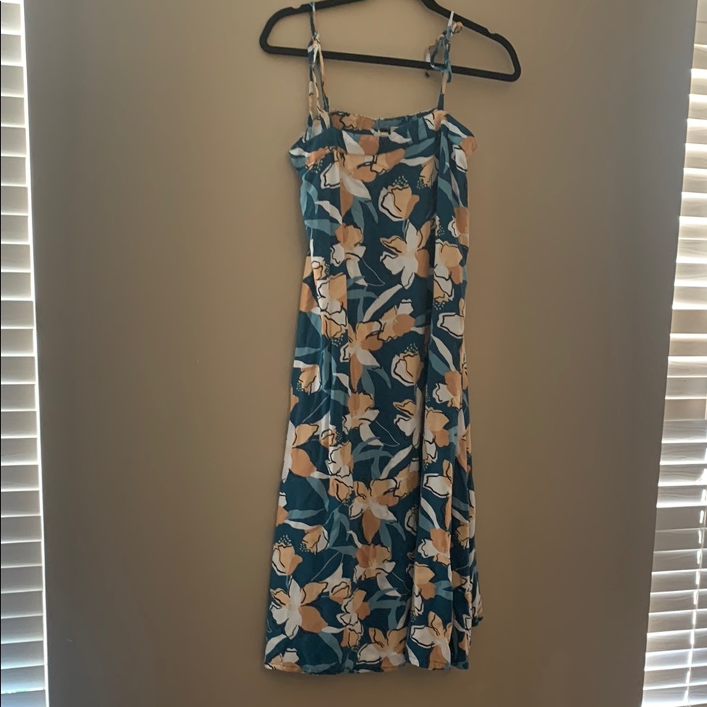 Floral Blue and Tan Dress